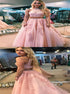 A Line Two Piece Pink High Neck Open Back Prom Dress LBQ3274